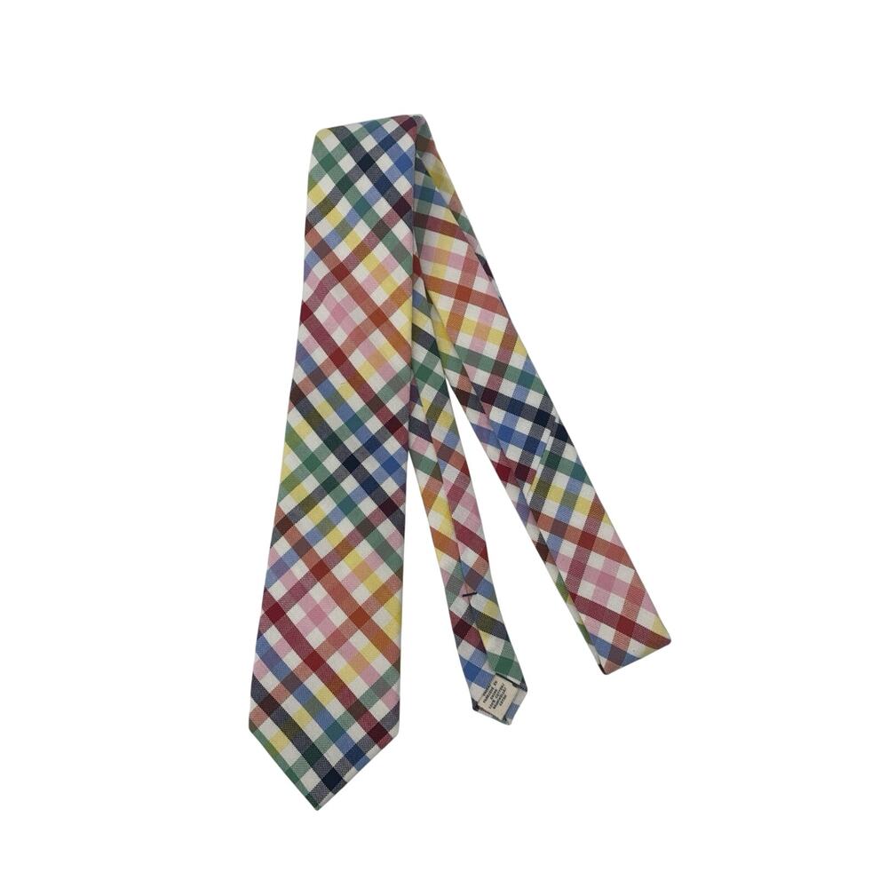 Lands End Kids 100% Cotton Tie Rainbow Plaid USA 52”x2.75”